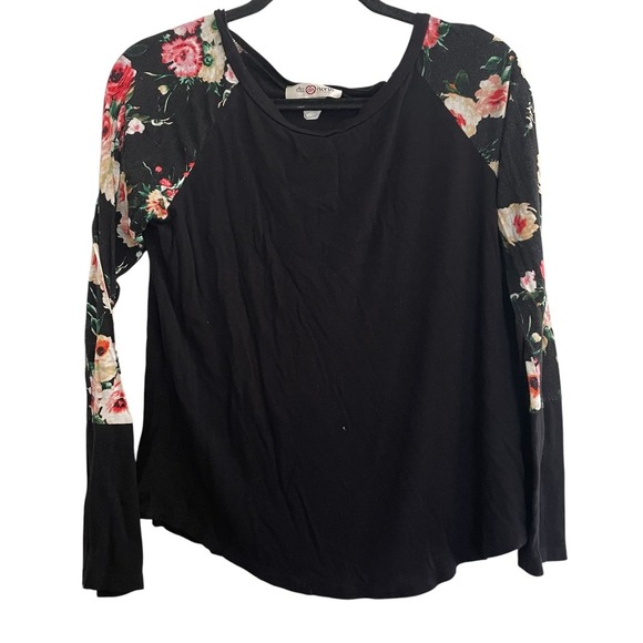 Y2K Du North Designs Floral Raglan Top Long Sleeve Black Comfy Casual Size‎ L - Picture 1 of 10